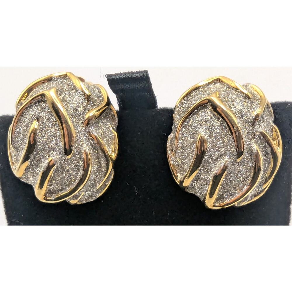 Gold Silver Tone Clip On Earrings Textured Swirl Dome Statement Womens